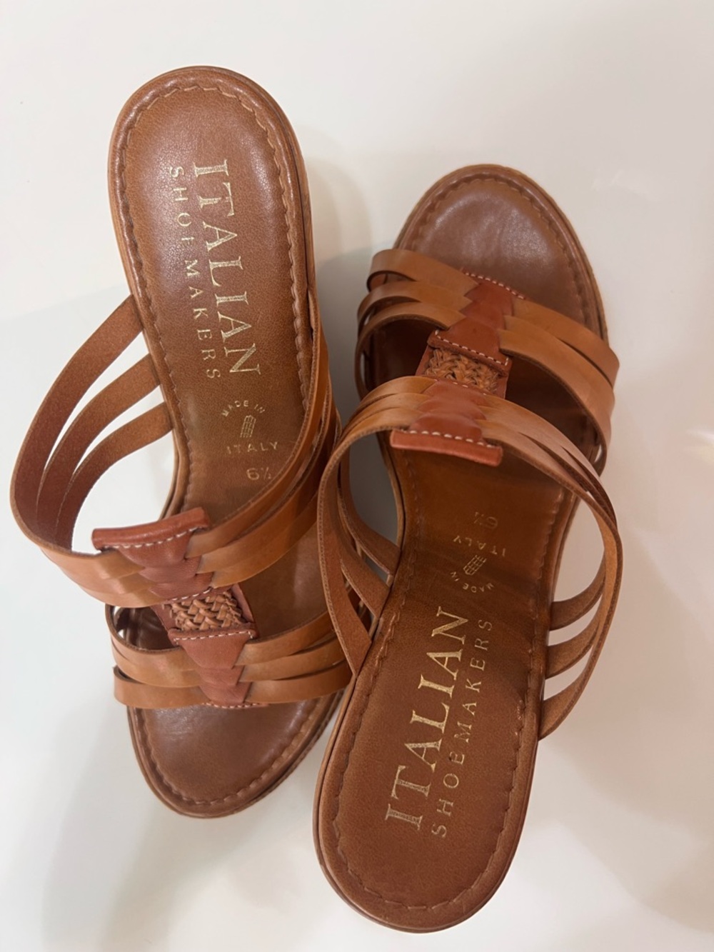 Italian Shoemakers Brown Leather Multi-Strap Slide Mules